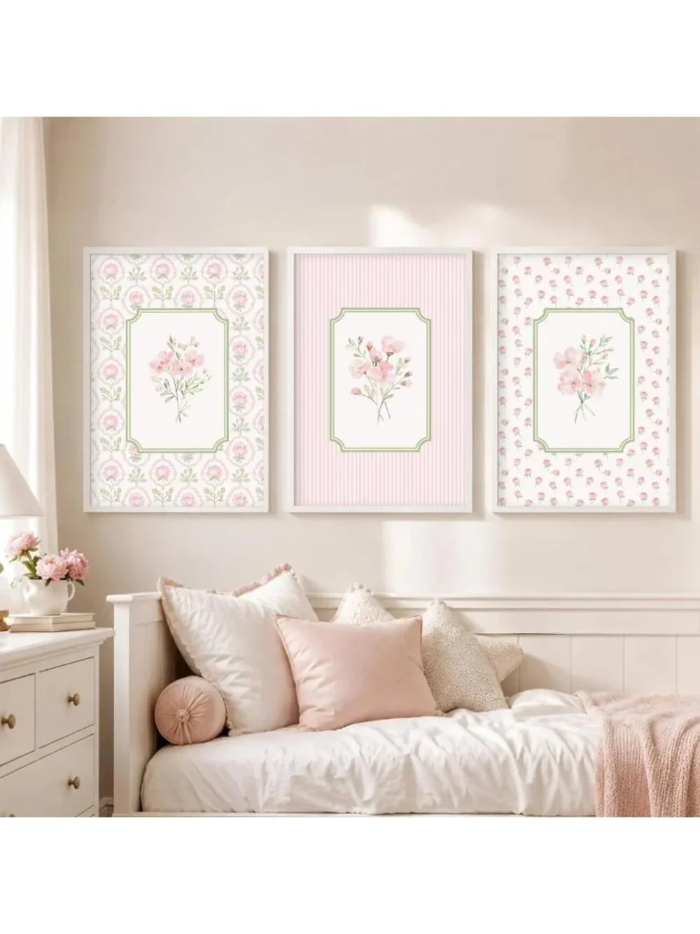 Pink Floral Nursery Wall Art Set - Watercolor Botanical Prints for Baby Girl